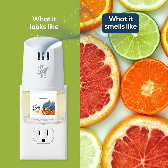 Scent Fill Blue Lava Plug in Air Freshener, Scented Oil Refills, 2 Refills + Diffuser