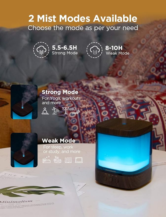 InnoGear Diffusers for Essential Oils, 300ml Oil Diffuser Aromatherapy Diffusers Aroma Ultrasonic Cool Mist Humidifier 4 Timers Color Changing Lights Auto-Off, Brown