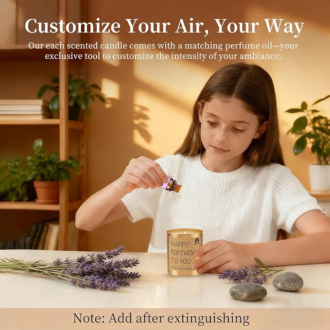 Birthday Candles Gifts for Women Men, Handmade Soy Scented Candle Aromatherapy Decorations Gift for Mom, Dad, Sister, Teacher, Friends, Daughter Son, Lavender Scented, 9.9oz