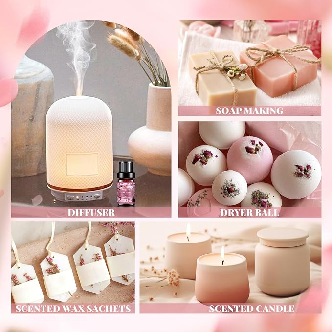 Floral Essential Oils Set - 6 Premium Fragrance Oil for Diffusers, Candle Making, Humidifier - Pink Peony, Wild Rose, Lavender, Sunflower Sandalwood, Bewitched Orchid, White Lily Aromatherapy Oil