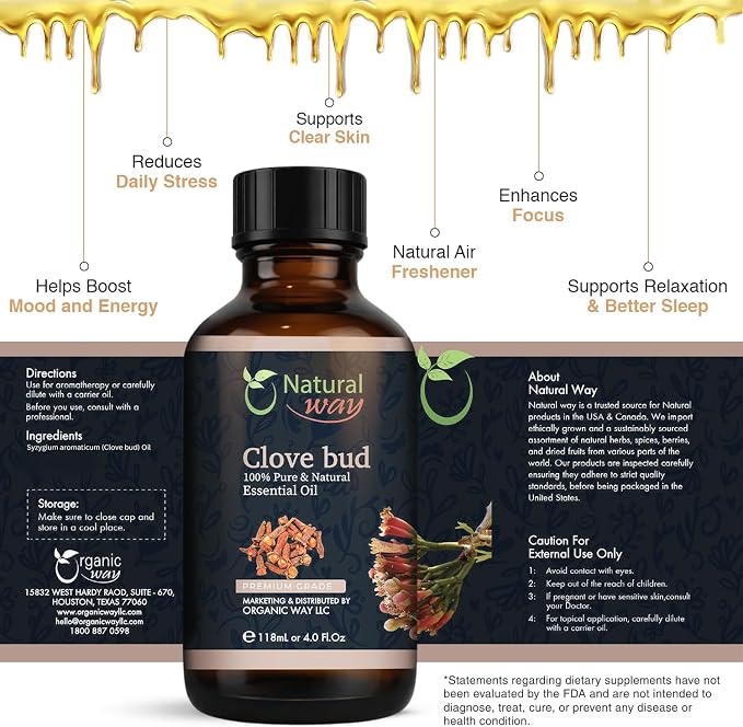 Clove Bud Essential Oil for Diffusers | Natural Aroma Oil for Home Fragrance, Humidifier & DIY Candle Making, Long Lasting Scent for Office, Bedroom & Soothing Scent 4 Fl Oz (120 mL)