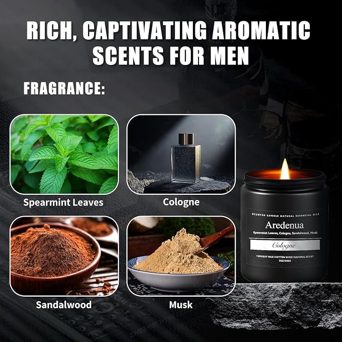 Cologne Men Candles | Fathers Day Candle Gift for Dad - Aromatherapy Scented Candles for Men - 7oz Natural Soy Wax Candles, Birthday Day Gift for Dad or Husband - Idears Gifts from Daughter Son & Wife