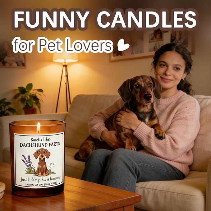 Gift for Dachshund pet Owners & Dog Lovers - Weiner Dog Mom Gifts for Women Crafted by Natural Soy Wax Lavender Pet Friendly Safe Scented Candle Perfect for Christmas Birthday Housewarming Decor