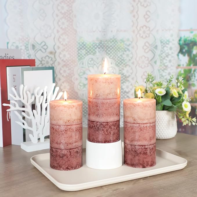 Coffee Pillar Candles, Aromatherapy Scented Candles, Set of 3 Tall 3x6 Inch Dripless Pillar Candle, for Wedding and Home Décor