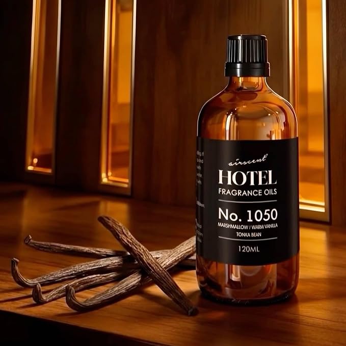 AirScent Warm Vanilla Hotel Diffuser Oil No. 1050 - Marshmallow Vanilla Tonka Bean - Premium Fragrance Oil for Ultrasonic and Waterless Diffusers and Crafting - 120 mL, 4 fl oz Dropper Bottle