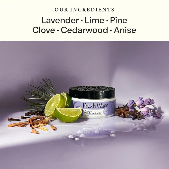 Fresh Wave Lavender Odor Removing Gel, 7 oz., Pack of 6 - Safer Odor Absorbers for Home, Natural Plant-Based Odor Eliminator, Every 7 oz. lasts 15-30 Days, For Cooking, Trash & Pets