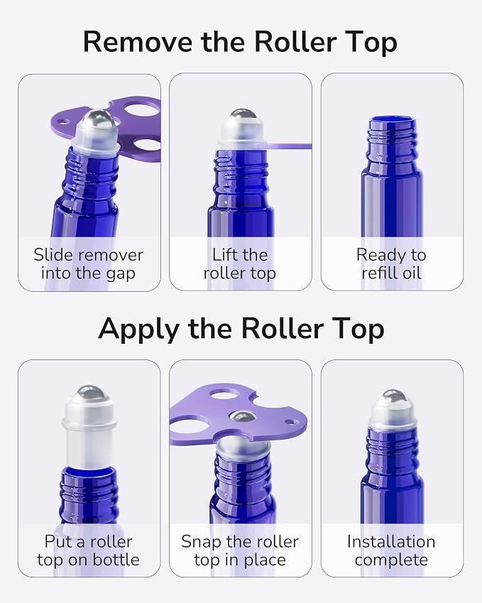 ULG Essential Oil Roller Bottles 48 Pack 10ml Cobalt Blue Glass Empty Bottles with Stainless Steel Roller Balls (10 Extra Roller Balls, 4 Openers, 4 Droppers, 48 Waterproof Labels)