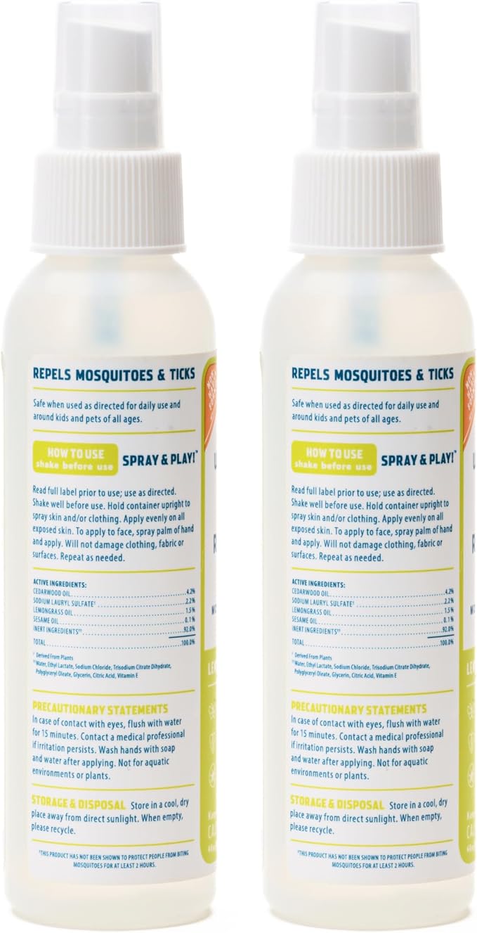 Wondercide - Mosquito, Tick, and Insect Repellent with Natural Essential Oils - Bug Spray and Killer - Safe for Family - Lemongrass 2-Pack of 4 oz Bottle