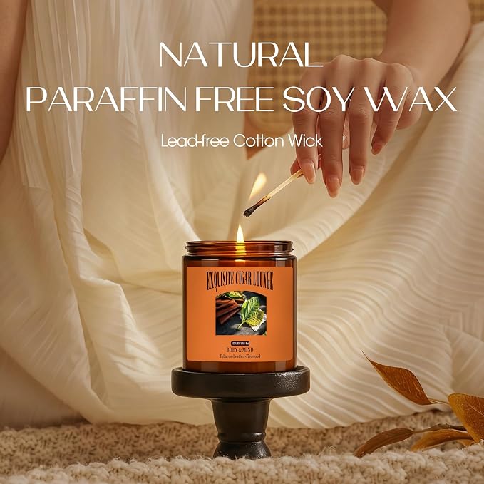 Scented Candles, Tobacco Leather Scented for Men, 8 oz Natural Soy Wax Masculine Scents Candle for Home, Birthdays Gifts for Men, Father, Friends