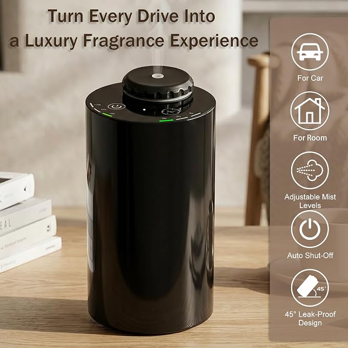 Hotel Scent Diffuser Kit – Waterless Essential Oil Diffuser with 4 Luxury Fragrance Oils, Cold Air Aroma Diffuser for Home, Bedroom, Office & Car (Hotel Scent Diffuser Kit with 4 Fragrance Oils)