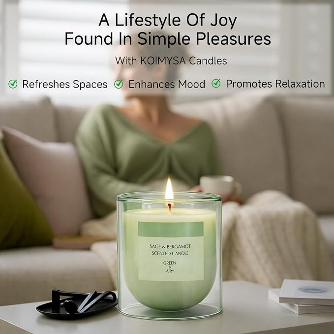 Sage Citrus Scented Green Candles, Natural Soy Non Toxic Single Wick Aromatherapy Candle for Home Decor, Summer Fragrance