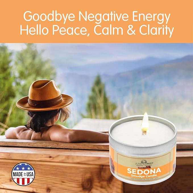 Sedona Smudge Candle (6oz) Awaken The Spirit – Energy Cleansing Candle for Meditation, Protection – Soy Wax with Sage, Cedar & Sweetgrass – Spiritual for Intention & Healing – Made in The USA