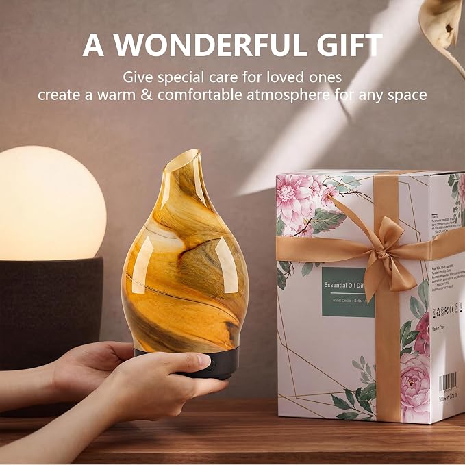 Aromatherapy Diffuser Essential Oil Diffuser - Glass Diffuser Ultrasonic Aroma Diffuser 150ml Scented Oil Diffuser with Auto-Off Protection & 7 Colors Night Light for Home Office Decor&Gift