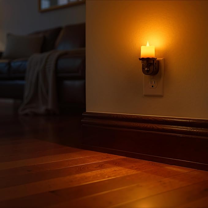 Briignite Candle Night Light, Amber Night Lights Plug into Wall 2 Pack, LED Flicker Candle Night Light with Light Sensor, 0-100LM Dimmable Nightlight for Kids Hallway Bathroom