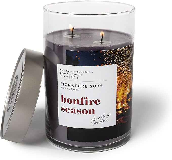 Signature Soy Lidded Bonfire Season Scented Candle, Extra Large Jar