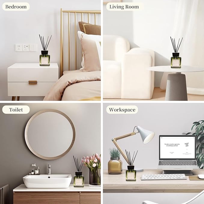 XEPTLE Hotel Colletion Reed Diffuser, Clean White Floral Fragrance with Bergamot & Warm White Musk, Air Freshener, Home Fragrance Diffuser with 5 Reeds for Bedroom Bathroom Office Décor, 7.04oz, Green