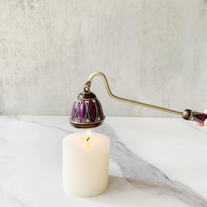 Purple Floral Candle Snuffer, Hand-Painted Metal Candle Extinguisher with Non-Slip Handle, Elegant Decorative Candle Tool for Hanukkah, Christmas, Birthdays