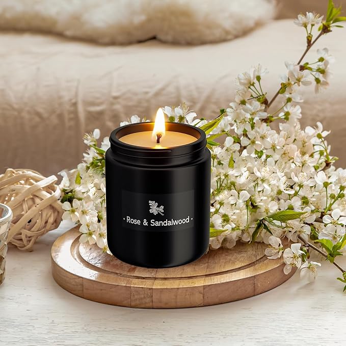 TranquilBliss Rose & Sandalwood Black Scented Candles for Men - 7.6oz Soy Wax Candle for Home Scented - Men Candle Gifts, Father's Day, Christmas Gift for Husband, Boyfriend, Father