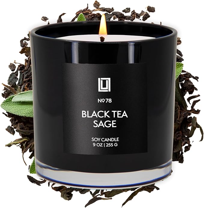 Lulu Candles | Black Tea & Sage | Highly Scented Candles for Home - Soy Blend Jar Candle with 100% Cotton Wick - Slow Burning (9 Oz.)