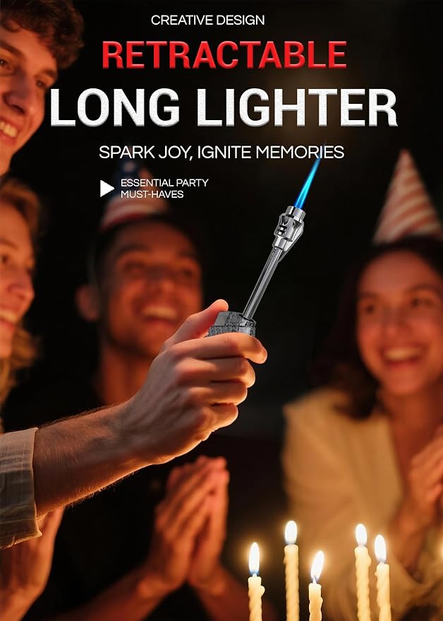 Butane Torch Lighter Jet Flame, Windproof Torch Lighter Refillable, Adjustable Butane Lighters for Candle Fireplace Camping BBQ Lighters Gift for Man Women, with Extended Tip, 2 Pack (Without Fuel)