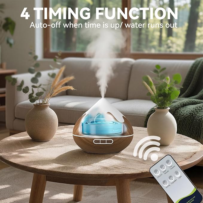 500ML Essential Oil Diffuser, Ultrasonic Aromatherapy Diffuser with Remote Control, Air Diffusers for Home Office Room, Fragrance Aroma Diffuser with 7 Color LED & 2 Mist Mode, Mocha Brown