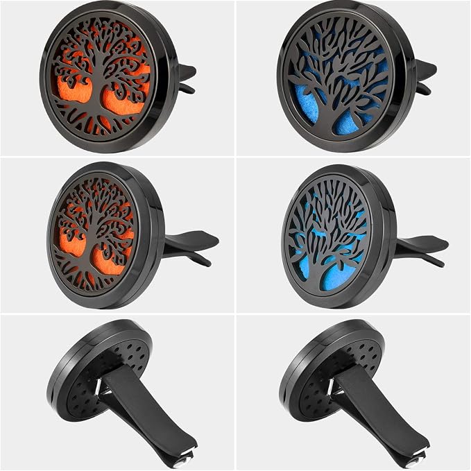 Tatuo 2 Pieces 316l Car Aromatherapy Essential Oil Diffuser Air Freshener Vent Clip with 48 Felt Pad Gift for Women Men Birthday Mother's Day(Tree Patterns)