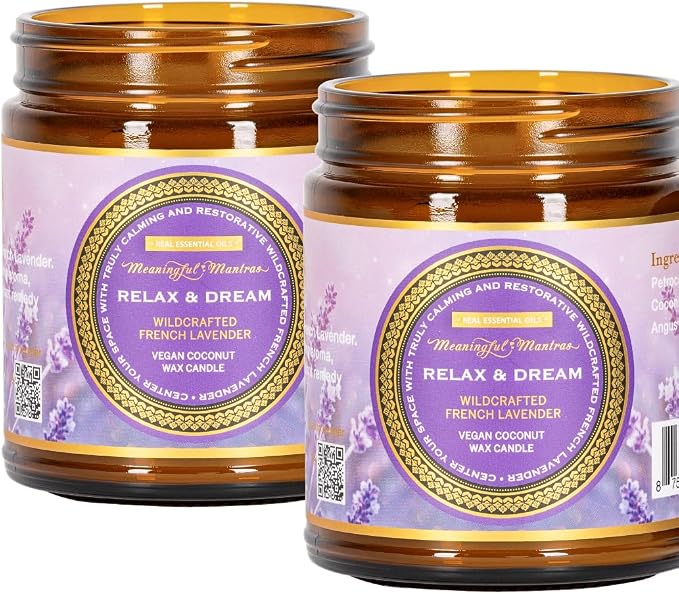 Relax & Dream Wildcrafted French Lavender Non-Toxic Vegan Coconut Wax Candle with Pure Essential Oils