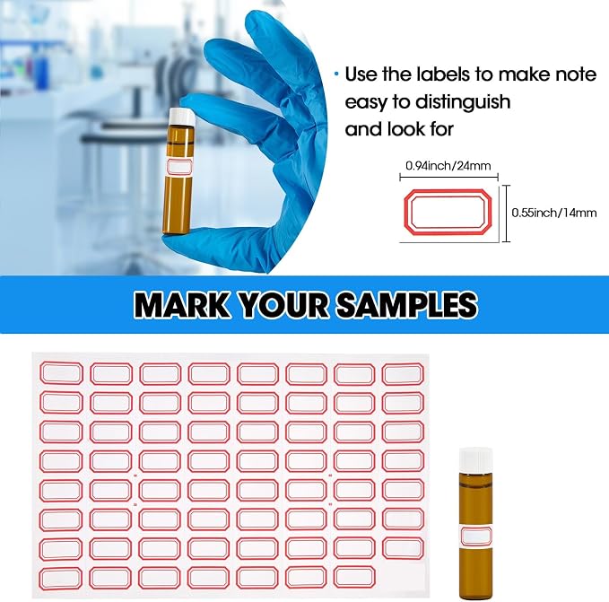 12PCS 7ml Amber Glass Vials with White Screw Caps and Plastic Stoppers, 2 Dram Leak-Proof Small Liquid Sample Bottles for Essential Oils, Perfumes, Reagents