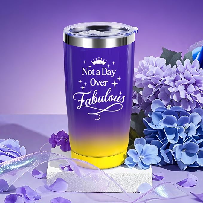 Birthday Gifts Set for Women Her Mom Wife Girlfriend Friend - Purple Self Care Spa Relaxation Gift Basket Set with Novelty Stainless Steel Coffee Tumbler, Lavender Candle, Bath Bomb