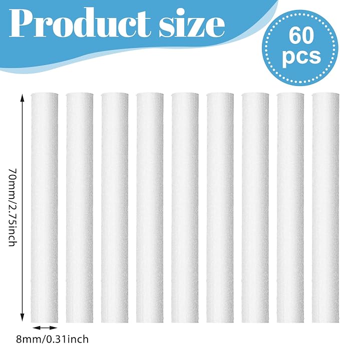 60 PCS Diffuser Wicks, Humidifier Filter Replacement Sticks, 2.75 Inch Length 0.31 Inch Diameter Absorbent Cotton Wick Refills, Air Diffuser Pure Cotton Wicks for Office Bedroom