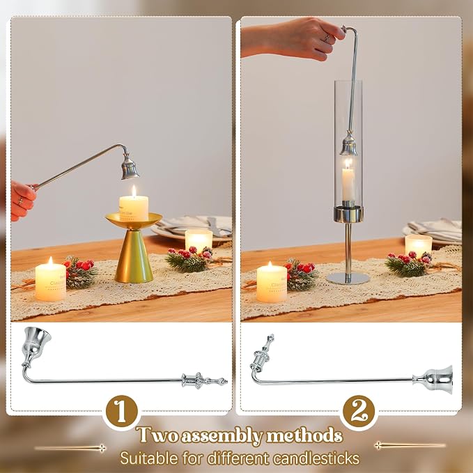 Candle Snuffer, 9-Inch Long Handle for Safe Flame Extinguishing, Smoke-Free & Splash-Free, Aluminum Metal Candle Wick Dipper & Extinguisher for Jar, Pillar, Scented Candles (Silver, 1 Pc)
