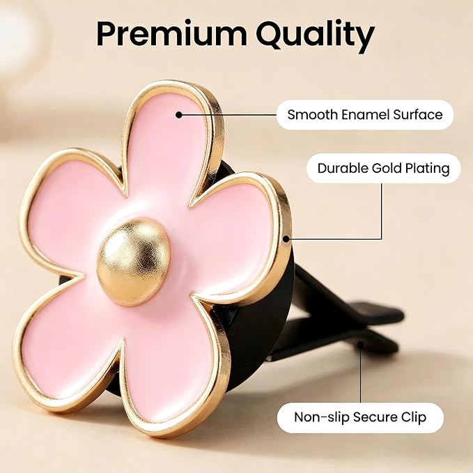 6 Pcs Pink Daisy Car Vent Clip Essential Oil Diffuser | Comes with unscented cotton pads, refillable, cute decor for car, bedroom and bathroom as gift