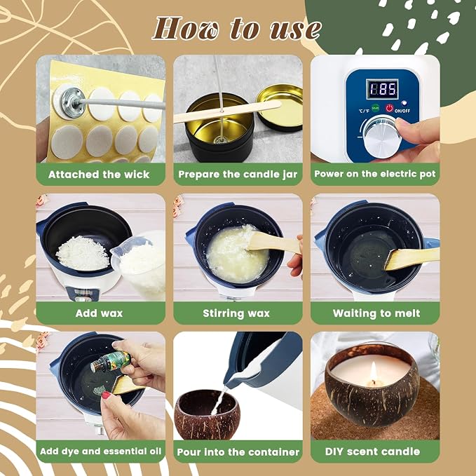 Handnatur Digital Candle Making Kit for Adults with Wax Melting Pot, 6 Candle Jars & Tealight Cups, DIY Wax Melts Kit for Beginners & Pros