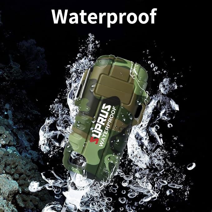 SUPRUS Waterproof Lighter Windproof Lighter Arc Plasma Lighters USB-C Rechargeable with Expandable and Flexible Neck for Outdoor, Camping & Kitchen (Camouflage)