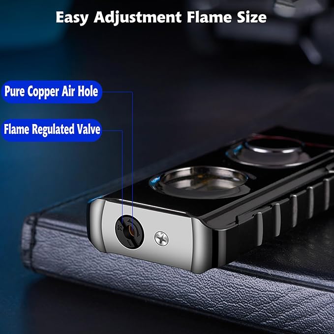 Torch Lighter, Creative Dual Flame Lighter with 6pcs Flint Stone, Windproof Lighter with Visible Fuel Tank, Adjustable Soft Flame and Jet Flame 2 in1,Refillable Butane Lighter for Gifts Men-Ice Blue