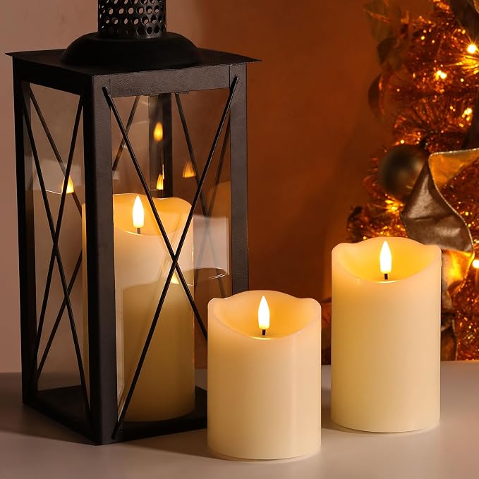 Ivory Flameless Pillar Candles with Remote, LED Candles Battery Operated, Real Wax Electric Candles Flickering Set of 3