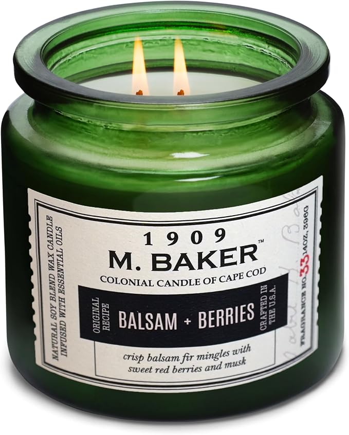 Colonial Candle Balsam & Berries Scented Candle, 2-Wick Natural Soy Blend Wax Candle Infused with Essential Oils, 14 oz Apothecary Glass Jar Candle - Made in The USA