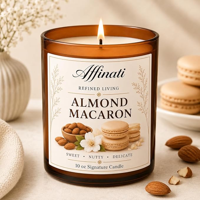 Affinati Almond Macaron Signature Candle - 10 oz Luxury Soy Blend Wax Candle, Long-Lasting Home Fragrance