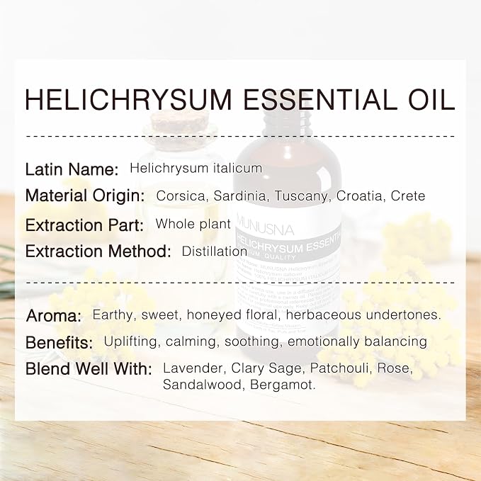 Helichrysum Essential Oil 100ML, 100% Pure Natural Helichrysum Oil Premium Grade Aromatherapy Oil for Hair Face Skin Body Care, Diffuser, Massage, Home, Soap and Candle Making