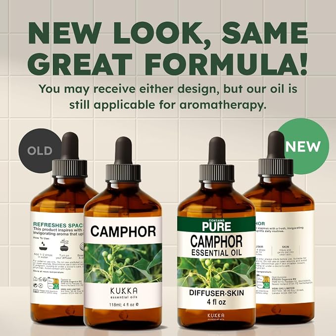 100% Pure Camphor Oil - 4 Fl Oz Camphor Essential Oil for Hair, Skin, Diffuser, Aromatherapy & DIY Soap Making Scent