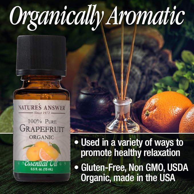 Nature’s Answer USDA Organic Grapefruit Essential Oil, 100% Pure | Natural Aromatherapy Oil for Diffuser/Humidifier, Steam Distilled 0.5 fl oz. (15ml) | Made in USA