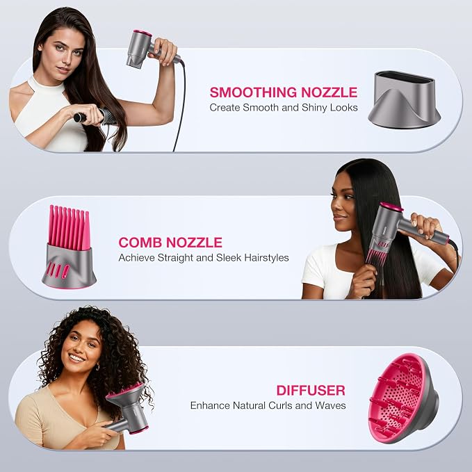 BABONIR Hair Dryer, 110,000 RPM High-Speed Brushless Motor for Fast Drying, 1875W Plasma Blow Dryer with Comb, Diffuser & Concentrator, 550 Million Ionic Hairdryer, Low Noise, for Travel, Salon (Gray)