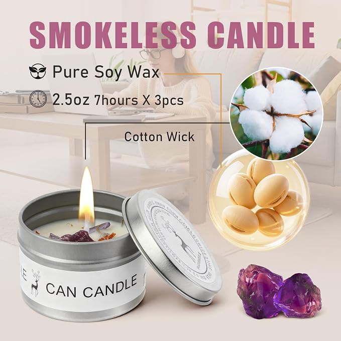 Chakra Crystals Candle, 3 Scented Soy Candles with Crystals, Spiritual Gifts for Women, Birthday Gift, Aromatherapy Chakra Candle with Healing Stones, Healing Candles (Heartfelt Balance Set)