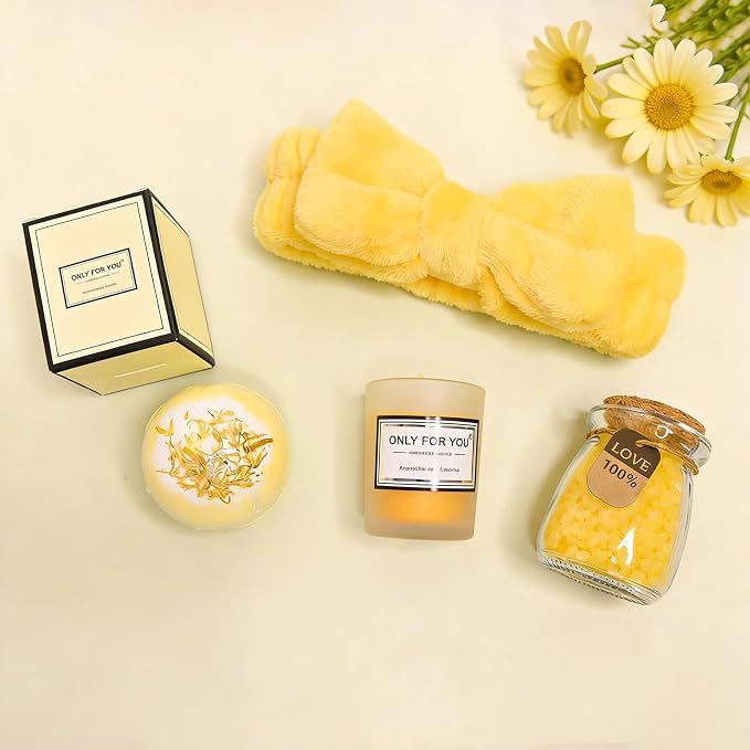 Self Care Gifts Baskets Women, 16PCS Get Well Soon Gift Box Relaxing Spa Set Care Package for Birthday, Valentines Day, Mothers Day, Christmas Gifts for Mom Girlfriend Sister Wife Grandma (Yellow)