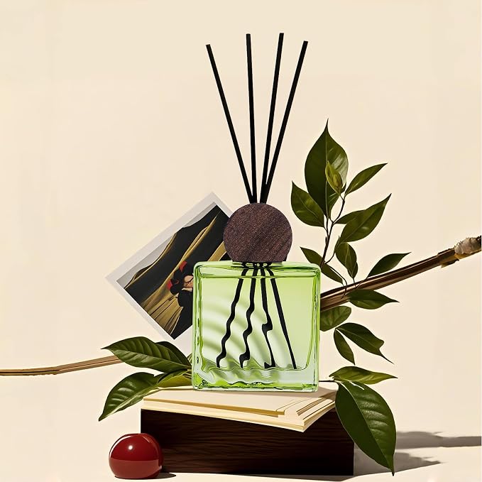 6.76 oz Zen Tea Scent Diffusers with 8 Fiber Sticks,200ml Reed Diffuser for Bathroom Room Air Freshener, Last up for 40 Days