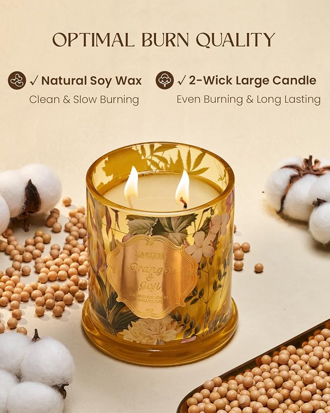 M&SENSE Orange Goji Scented Candle 12.7oz Summer Home Fragrance 2 Wick | Natural Soy, Non-Toxic, Refreshing Relax Scent, Gift for Women, 75 Hours Burning