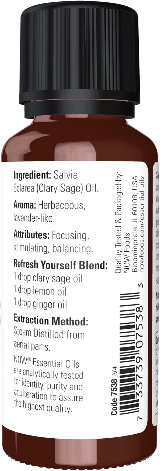 NOW Essential Oils, Clary Sage Oil, Focusing Aromatherapy Scent, Steam Distilled, 100% Pure, Vegan, Child Resistant Cap, 1-Ounce