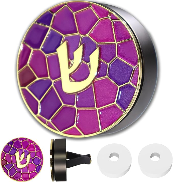 Hebrew Shin Car Vent Clip Air Freshener - Essential Oil Diffuser Refillable with 1 DIY Unscented Pads for Car Jewish Hanukkah Gifts Pink 1.57”