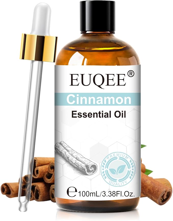 EUQEE 100ml Cinnamon Essential Oil, Pure Cinnamon Essential Oil for Diffuser, Massage, DIY Soap,Candle Making, Skin & Hair Care - 3.38 Fl Oz