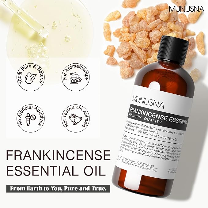 Frankincense Essential Oil 100ML,100% Pure Natural Frankincense Oils Premium Grade Aromatherapy Oil for Hair, Face, Skin, Body Care, Diffuser, Massage, Soap and Candle Making